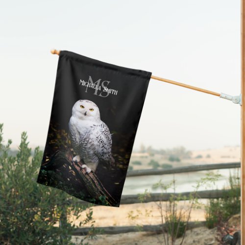 Majestic winter snowy owl monogram custom name house flag