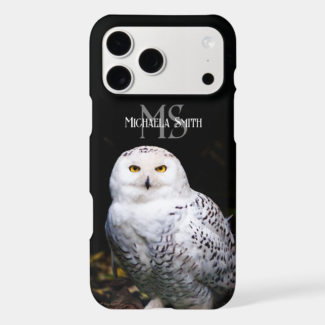 Majestic winter snowy owl monogram custom name iPhone case (Back)