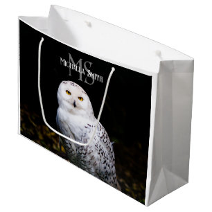 Majestic winter snowy owl monogram custom name large gift bag