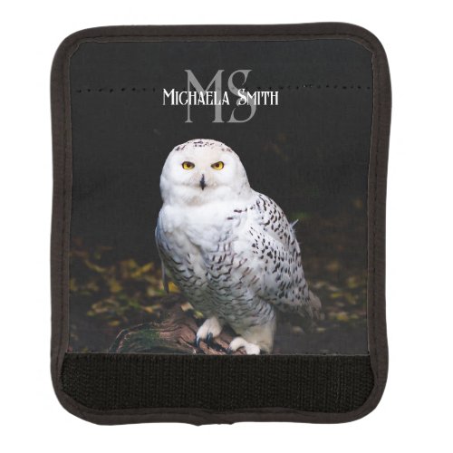 Majestic winter snowy owl monogram custom name luggage handle wrap