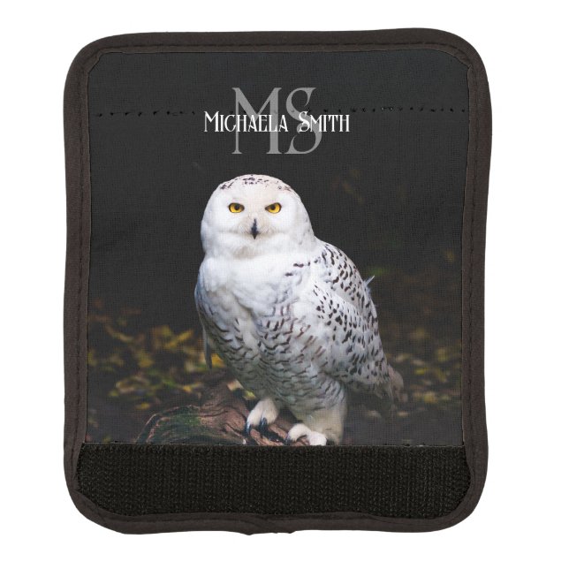 Majestic winter snowy owl monogram custom name luggage handle wrap (Front)
