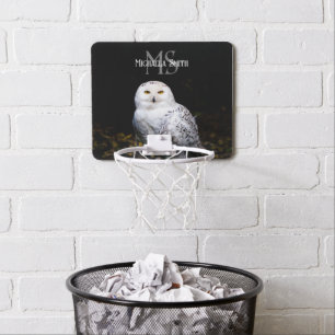 Majestic winter snowy owl monogram custom name mini basketball hoop