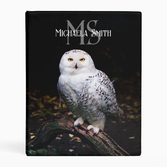 Majestic winter snowy owl monogram custom name mini binder (Front)