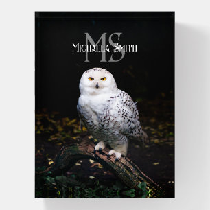 Majestic winter snowy owl monogram custom name paperweight