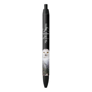 Majestic winter snowy owl monogram custom name pen