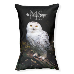 Majestic winter snowy owl monogram custom name pet bed