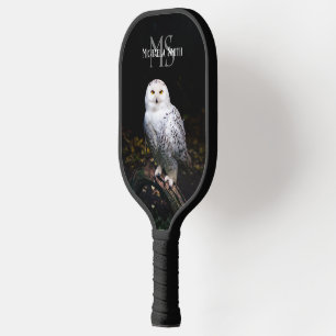 Majestic winter snowy owl monogram custom name pickleball paddle