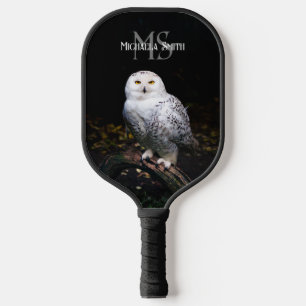 Majestic winter snowy owl monogram custom name pickleball paddle
