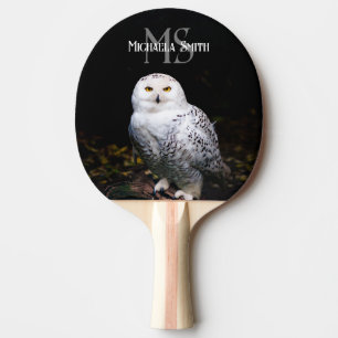 Majestic winter snowy owl monogram custom name ping pong paddle