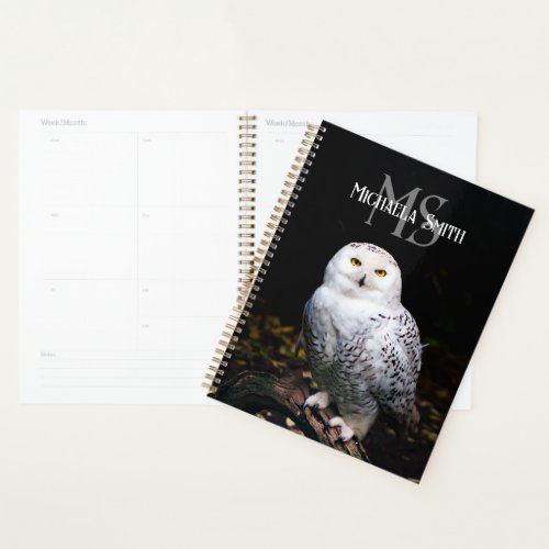 Majestic winter snowy owl monogram custom name planner