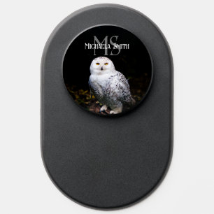 Majestic winter snowy owl monogram custom name PopSocket