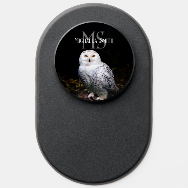 Majestic winter snowy owl monogram custom name PopSocket (Popsocket)