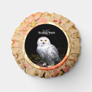 Majestic winter snowy owl monogram custom name reese's peanut butter cups