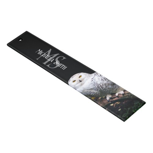 Majestic winter snowy owl monogram custom name ruler