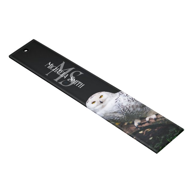 Majestic winter snowy owl monogram custom name ruler (Angled)