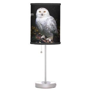 Majestic winter snowy owl monogram custom name table lamp