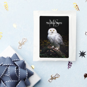 Majestic winter snowy owl monogram custom name tea bag drink mix