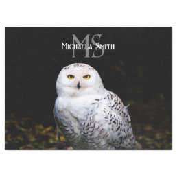Majestic winter snowy owl monogram custom name tissue paper