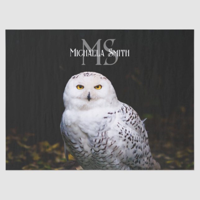 Majestic winter snowy owl monogram custom name tissue paper (Front)