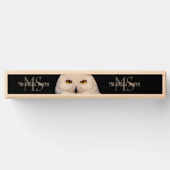 Majestic winter snowy owl monogram custom name topple tower (Front)