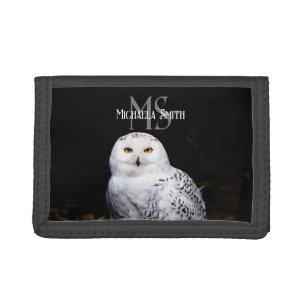 Majestic winter snowy owl monogram custom name tri-fold wallet