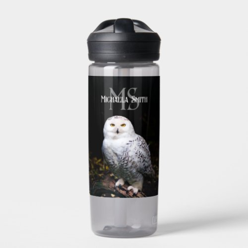 Majestic winter snowy owl monogram custom name water bottle