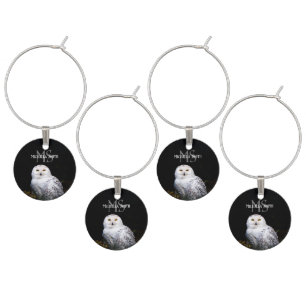 Majestic winter snowy owl monogram custom name wine charm
