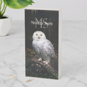 Majestic winter snowy owl monogram custom name wooden box sign