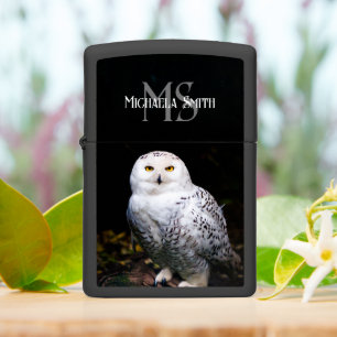 Majestic winter snowy owl monogram custom name zippo lighter