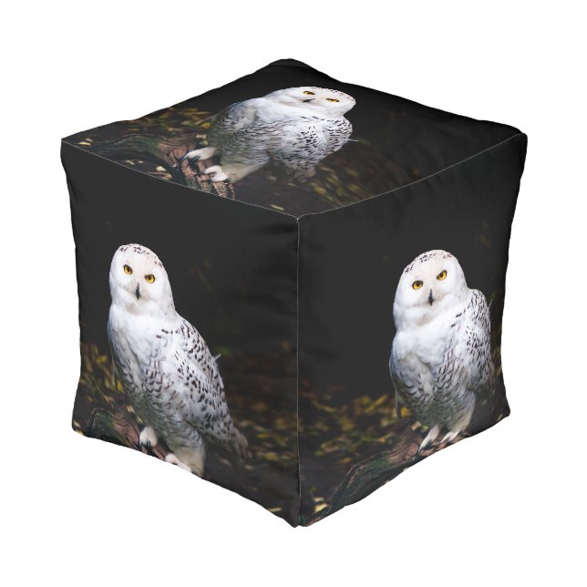 Majestic winter snowy owl pouf (Angled Front)