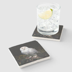 Majestic winter snowy owl stone coaster