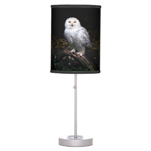 Majestic winter snowy owl table lamp