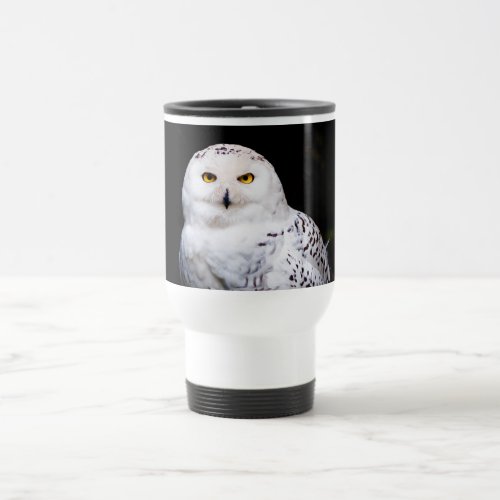 Majestic winter snowy owl travel mug