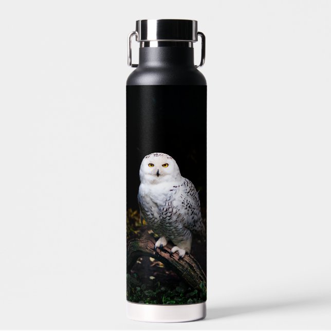 Majestic winter snowy owl water bottle (Front)