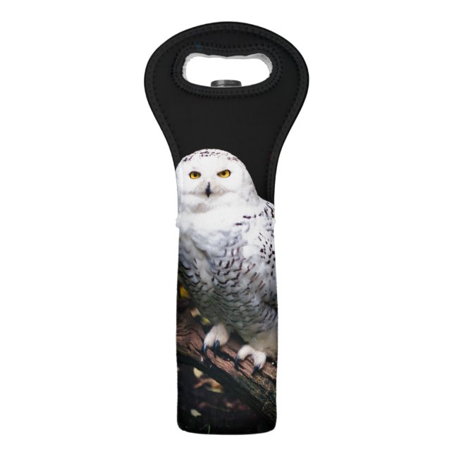 Majestic winter snowy owl wine bag (Front)