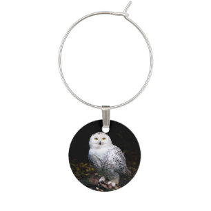 Majestic winter snowy owl wine charm