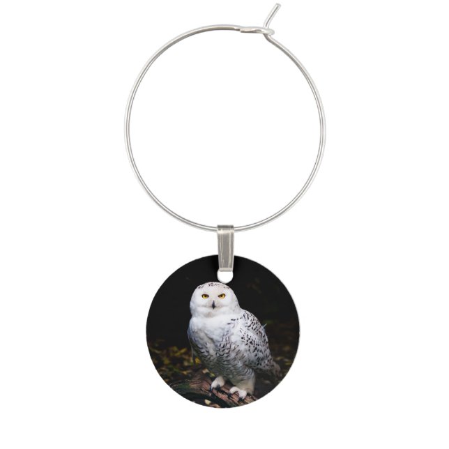 Majestic winter snowy owl wine charm (Front)