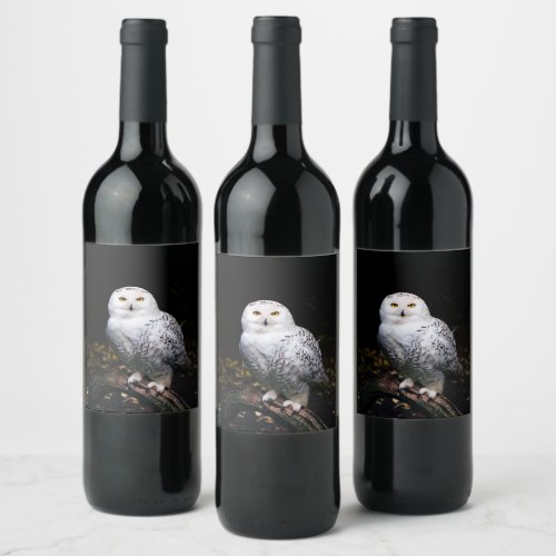 Majestic winter snowy owl wine label