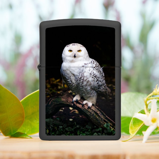 Majestic winter snowy owl zippo lighter (On Table)