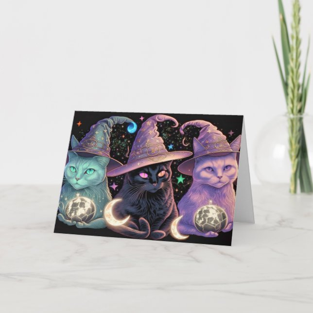 Majestic Witchy Cats Illustration Card (Front)