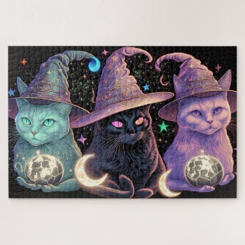 Majestic Witchy Cats Illustration Jigsaw Puzzle