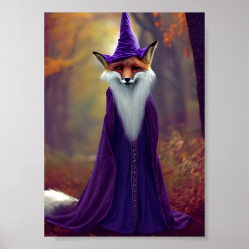 Majestic wizard Fox wearing a purple wizard gown Poster