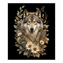 Majestic Wolf Floral Nature T-Shirt