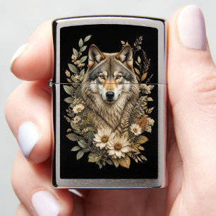 Majestic Wolf Floral Nature T-Shirt Zippo Lighter