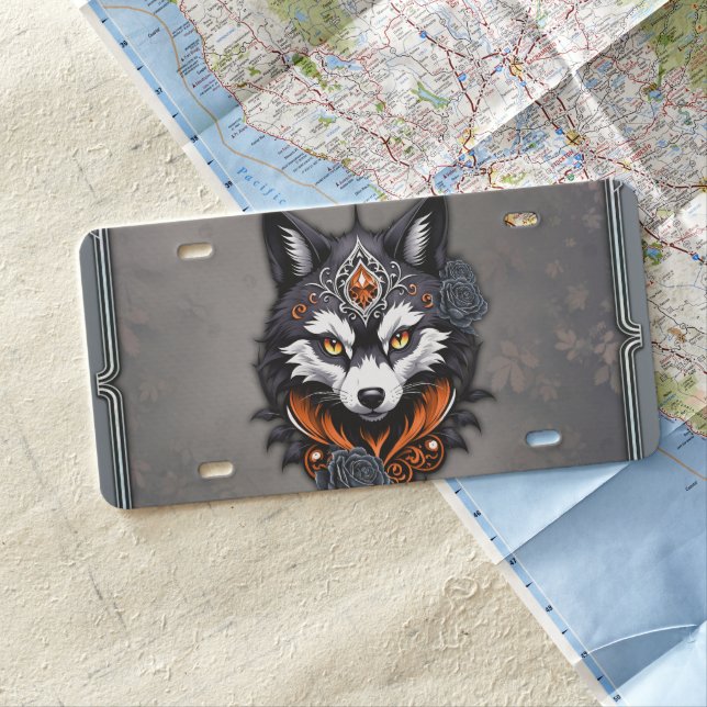 Majestic wolf head, finished in a deep, license plate (In Situ)