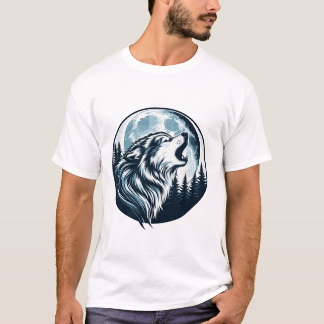 Majestic Wolf Howling at the Full Moon T-Shirt (Front)