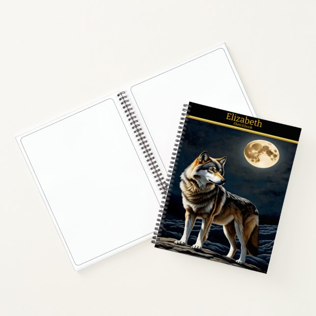Majestic wolf howling at the luminous moonlight notebook (Inside)