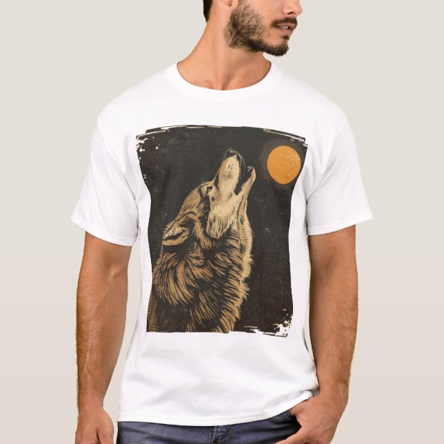 Majestic Wolf Howling at the Moon T-Shirt (Front)