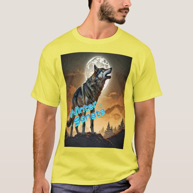 Majestic Wolf Howling at the Moon - Winter Sonata T-Shirt (Front)