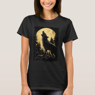 Majestic Wolf Howling Full Moon Light Night Sky Wo T-Shirt